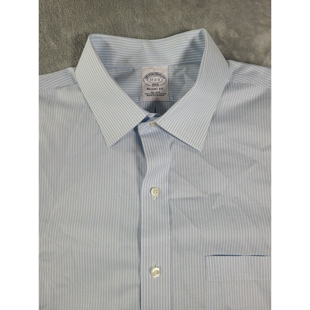 Brooks Brothers Shirt Mens 17‎ 2-3 Regent Fit Blue White Pinstripe Button Down